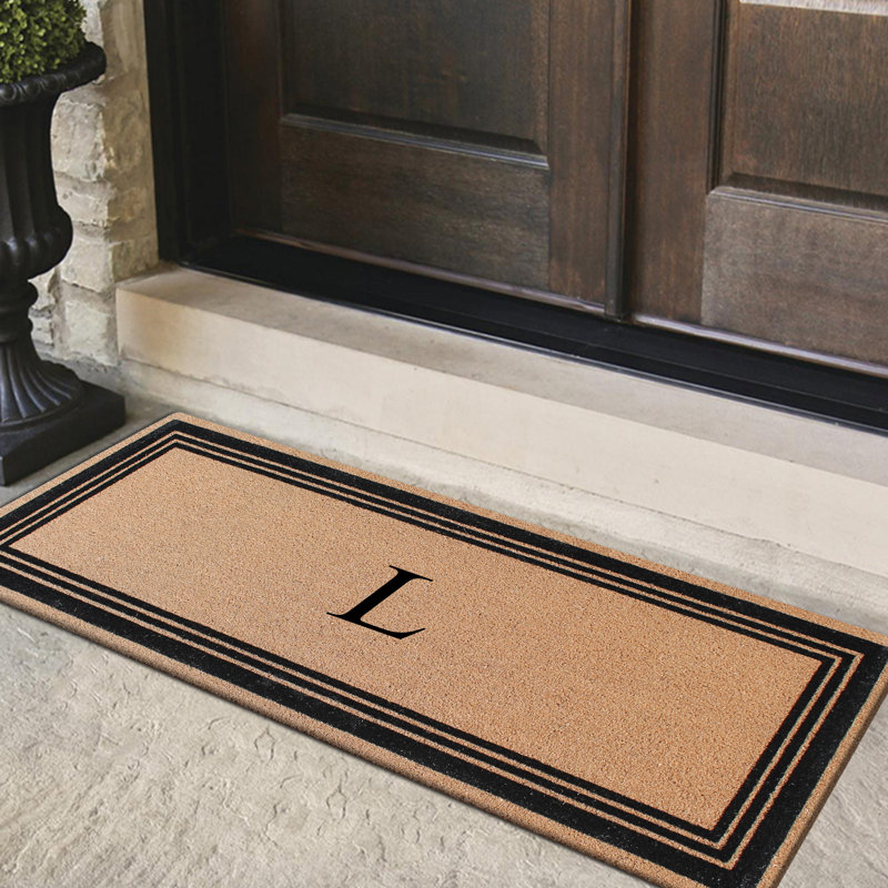 Monogrammed Triple Classic Border Natural Coir Door Mat with PVC Backing – Heavy-Duty, Anti-Shed & Easy to Clean, L
