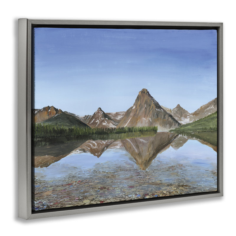 Cadre flottant Alpine Reflection Peaks, design par Georgie Harrison, Cadre flottant gris lustré, H 17 po x l 21 po