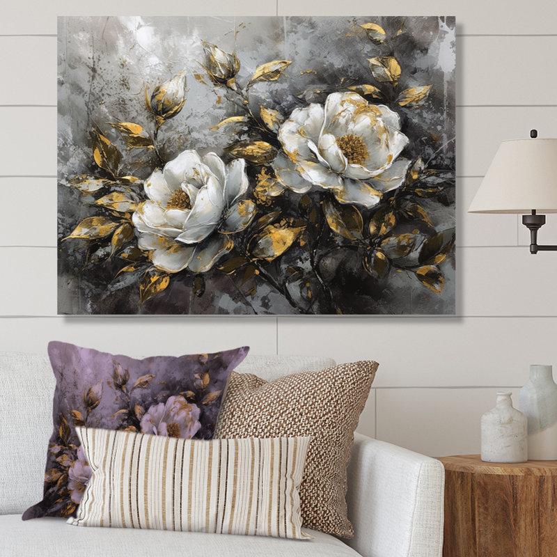White White Roses - Rose, reproduction d'art sur toile encadrée, H 34 po x l 44 po x P 1,5 po, Toile tendue