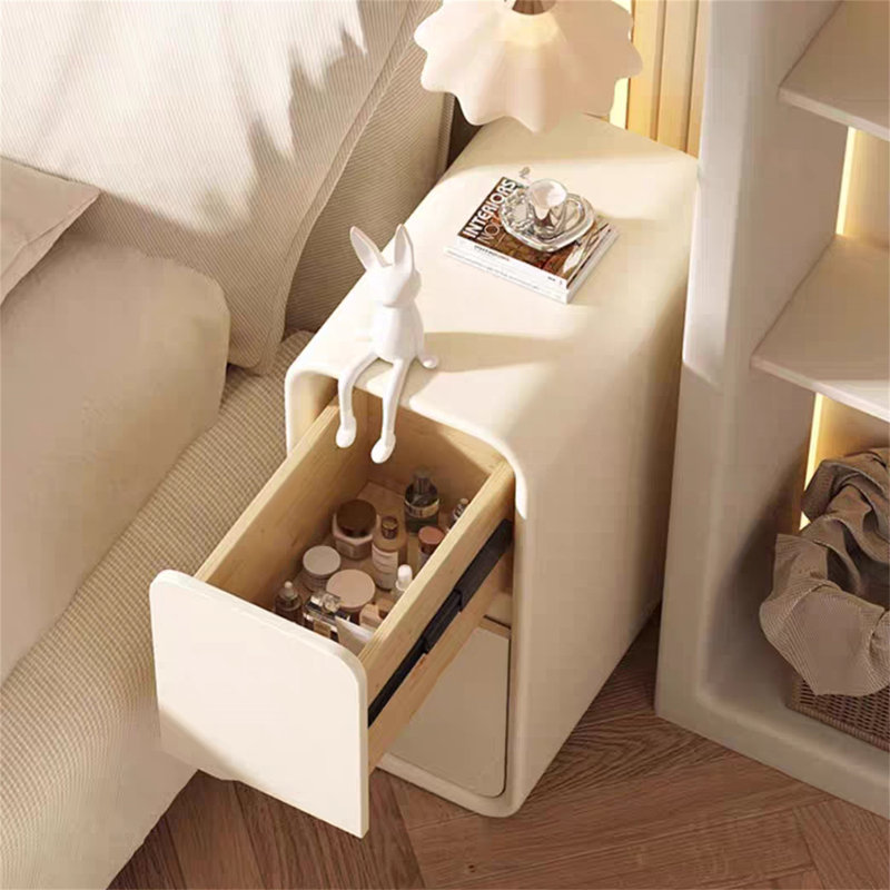 Slim Modern Nightstand With Two Drawers - Narrow Wooden Bedside Table With Premium Microfiber Leather Finish, Minimalist Dresser For Compact Bedroom Spaces