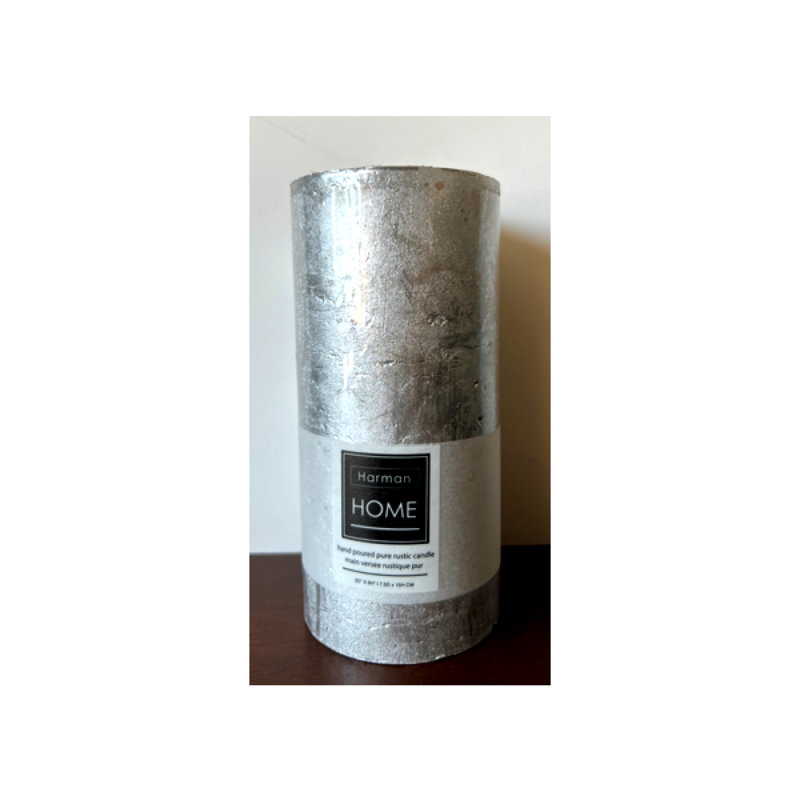 Bougie pilier rustique coulée à la main, Argent, Pilier 3 po x 9 po