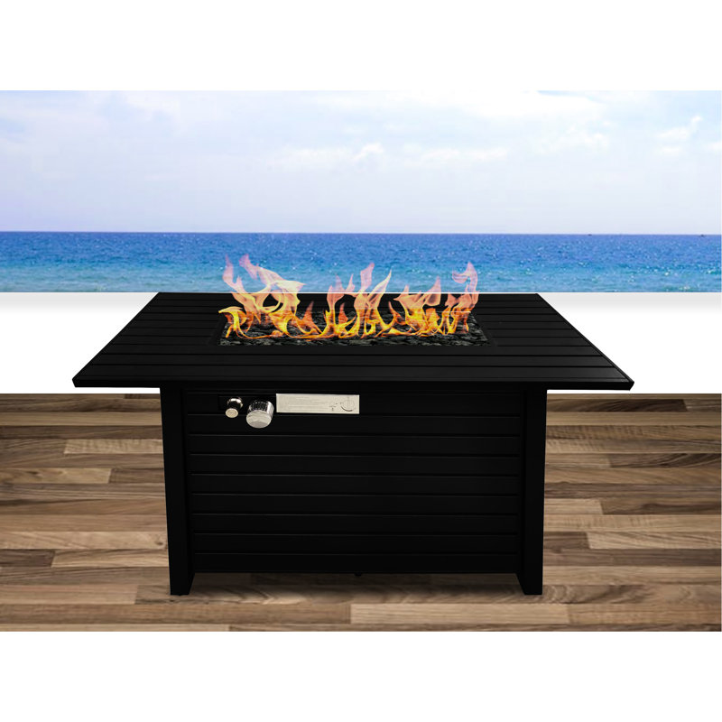 42" W X 25" H Outdoor Fire Pit, Black Steel, Adjustable Flame, Propane & Natural Gas Fuels, 8-Hour Burn Time, Stainless Steel Burner Area, Lid Modern W, Gas, Burning Included