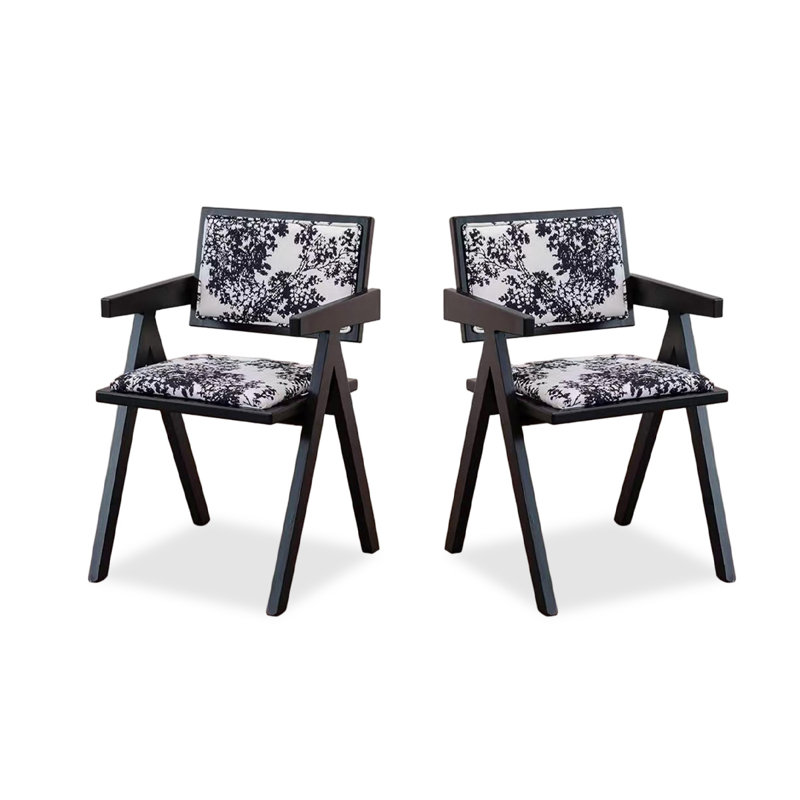 Chaise avec accoudoirs à dossier solide noir et blanc (ensemble de 2), Noir