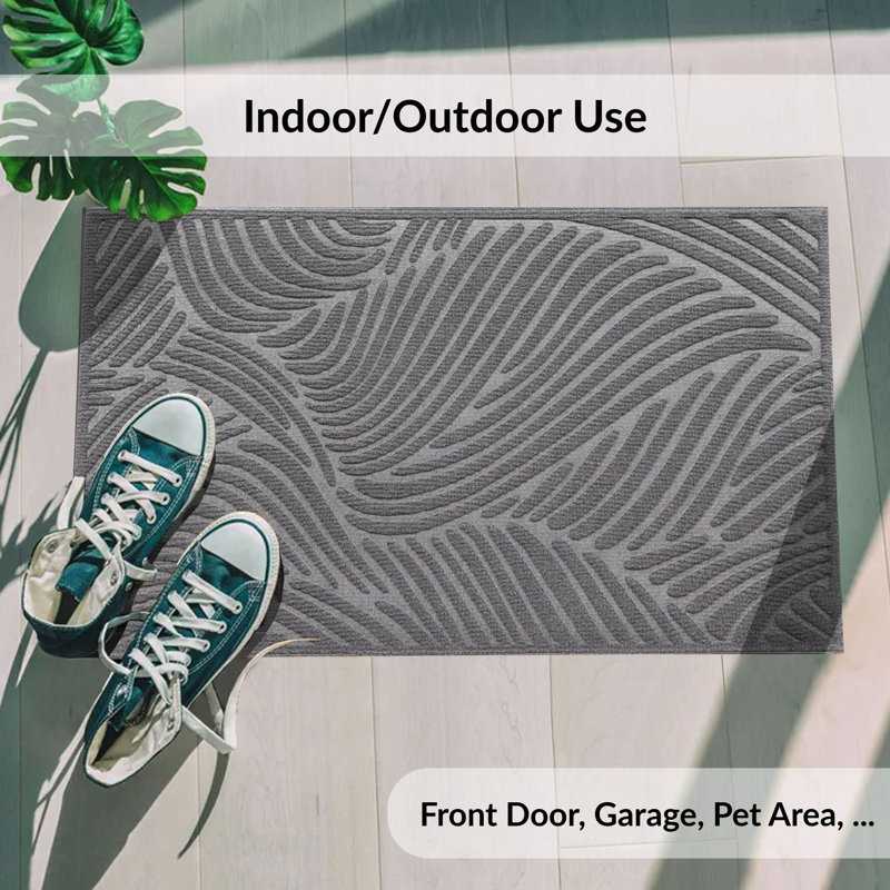 Heavy-Duty Dirt-Trapping Rubber Doormat with Raised Wave Pattern, Gray