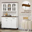 Buffet de cuisine avec huche, garde-manger autoportant avec 6 portes, 2 tiroirs et 3 tablettes réglables, blanc