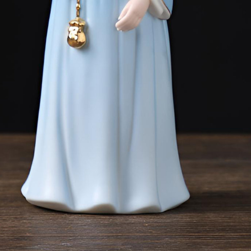 Statue en céramique exquise - beauté traditionnelle chinoise pour la décoration intérieure, Bleu