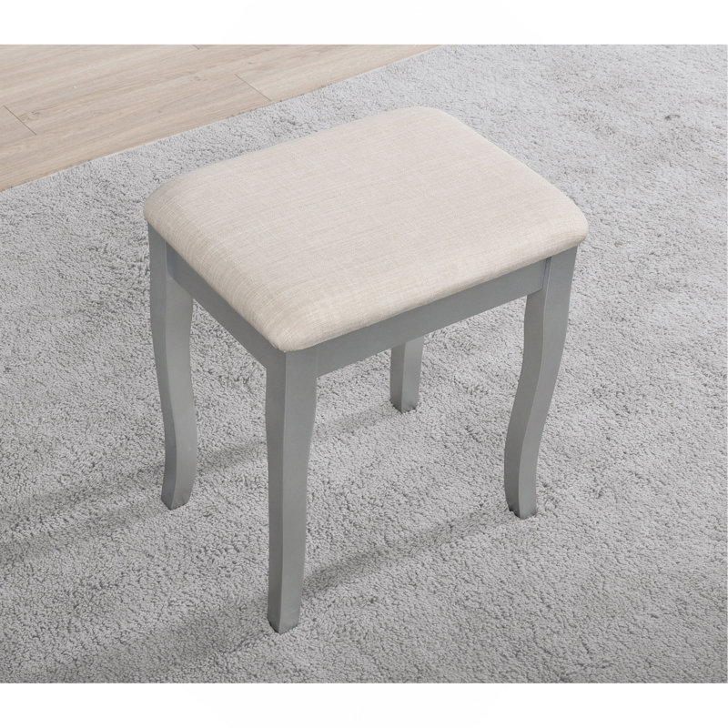 Ensemble coiffeuse et tabouret en bois Sanlo, Argent argent