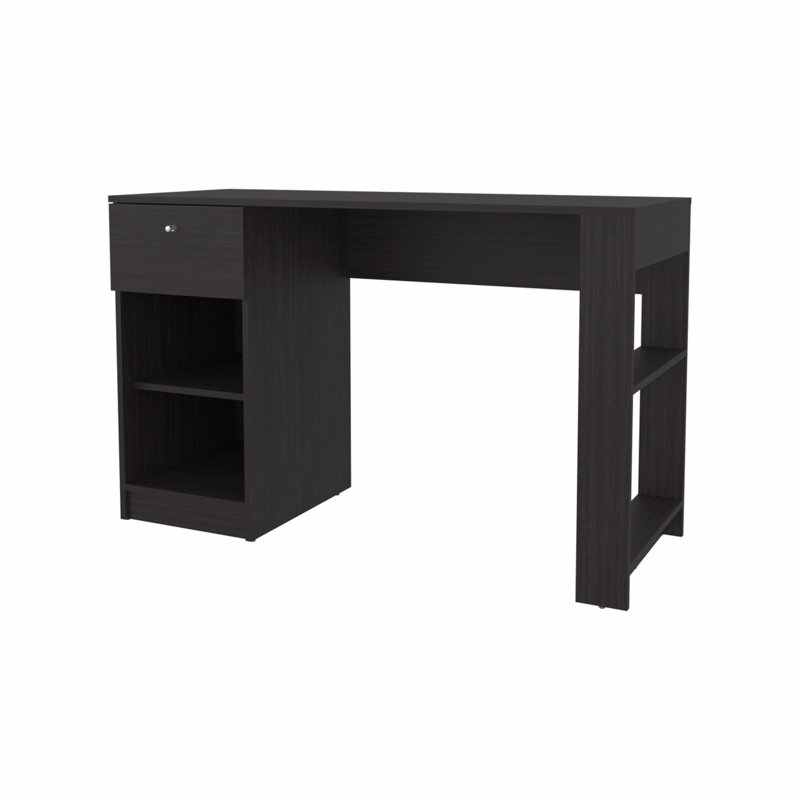 Bureau d'ordinateur avec tiroir et rangement ouvert, Brun