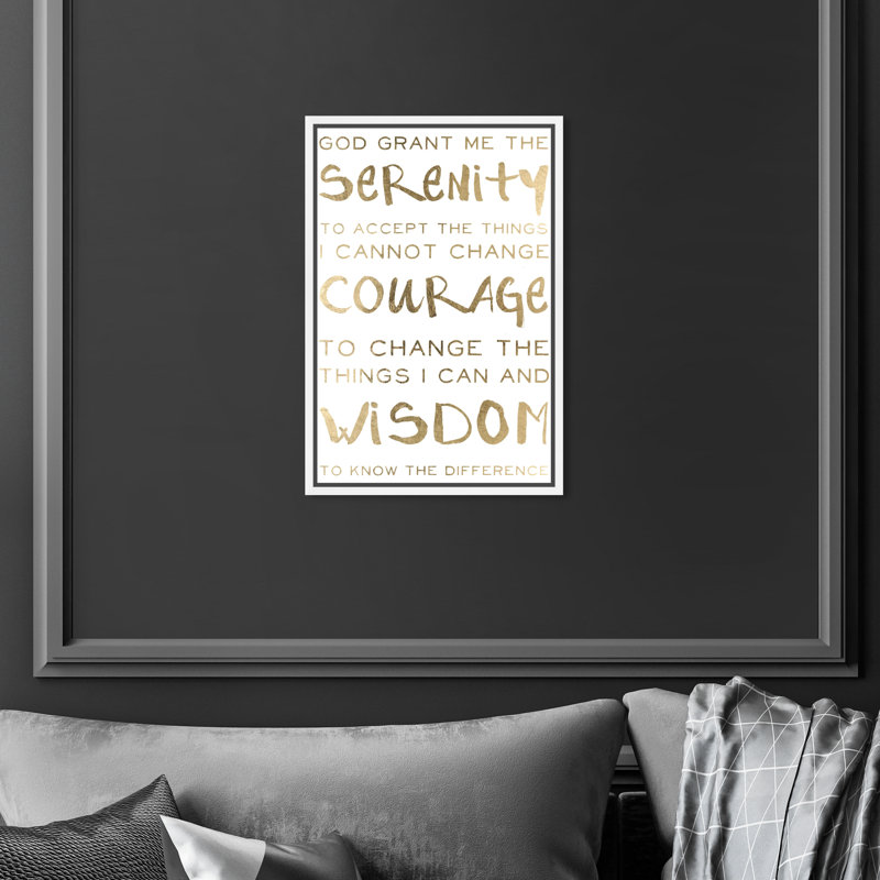 Serenity Prayer and Courage Motivation - Art textuel sur toile, H 16 po x l 11 po, Cadre blanc