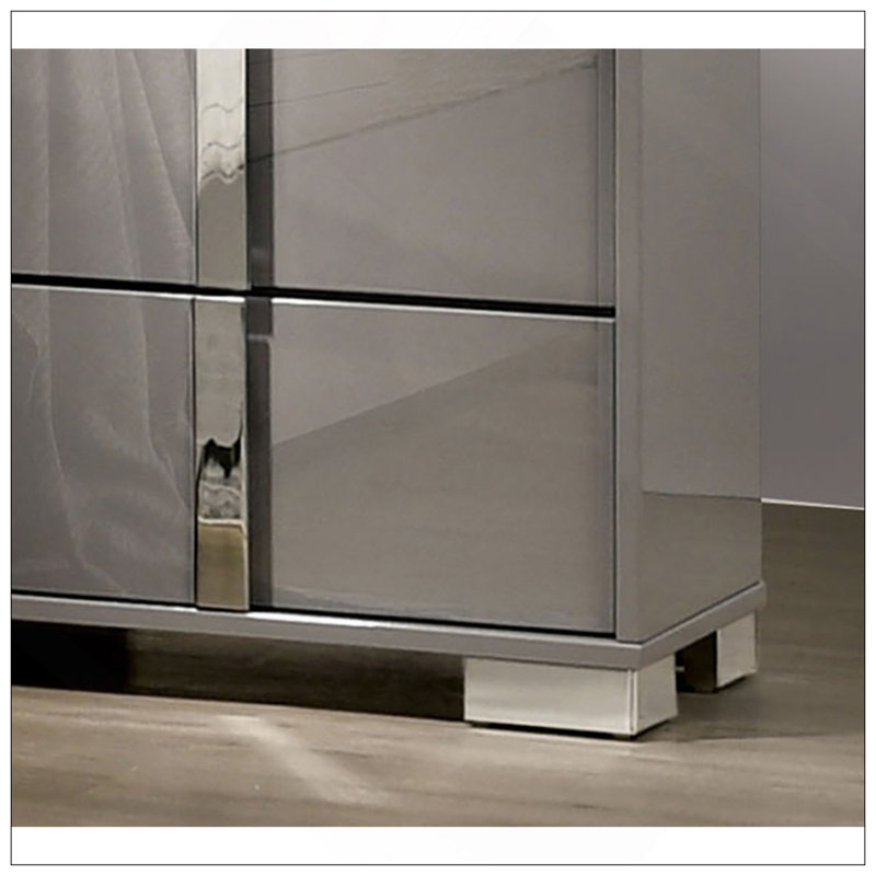 Meuble de chambre 1pc avec finition UV de style contemporain avec pieds chromés et poignées verticales, Taupe