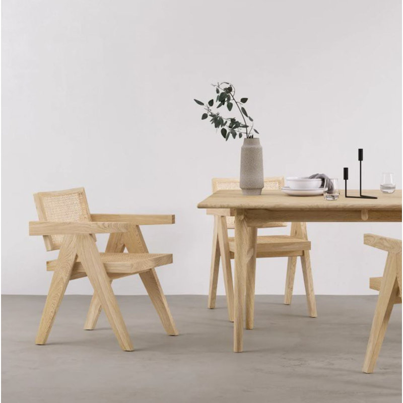 Eveleth Rattan Dining Chair with Solid Wood Frame, Natural