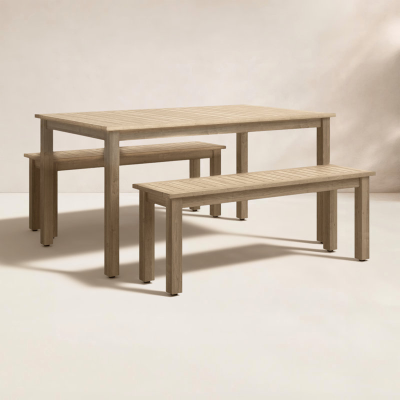 Ensemble de salle à manger et banc d'extérieur 3 pièces Bowery, Teck