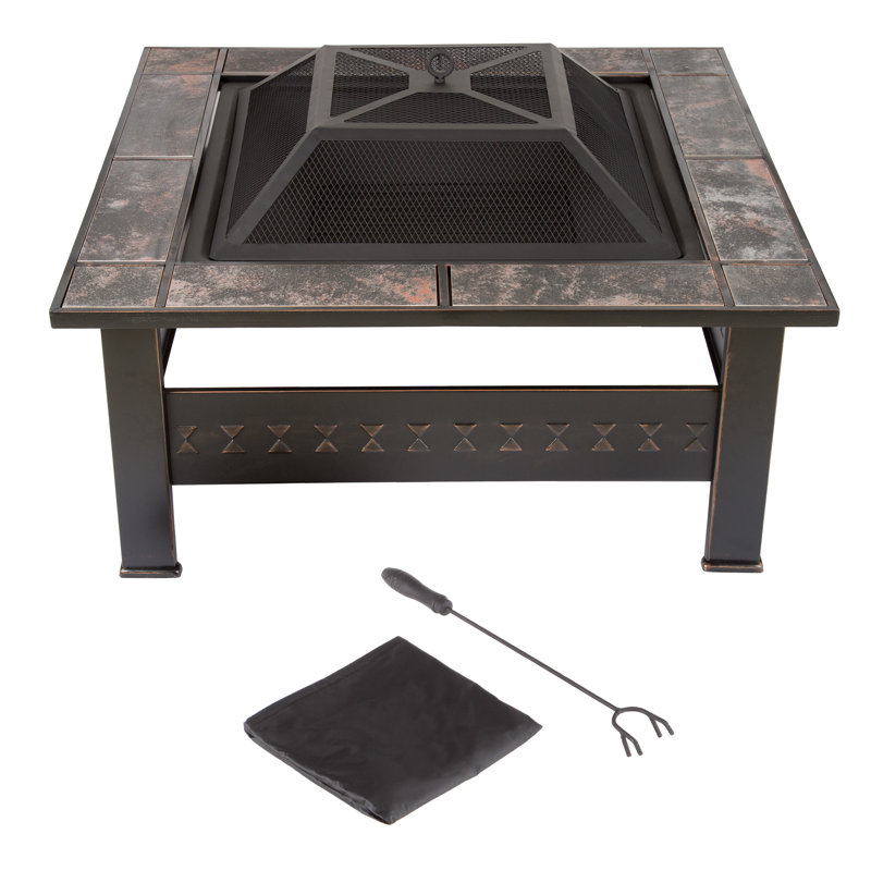 Ellett Fire Pit - 32-Inch Outdoor Firepit Table with Screen, Cover, and Poker - Outdoor Fire Pits for Backyard, Deck, Patio, or Porch by Pure Garden