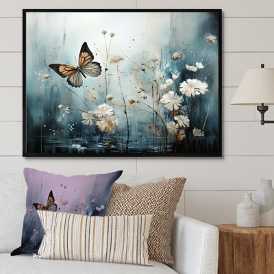 Papillon champ de fleurs sur toile