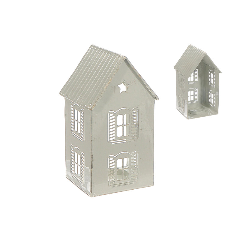 Maison blanche en métal avec porte-bougie