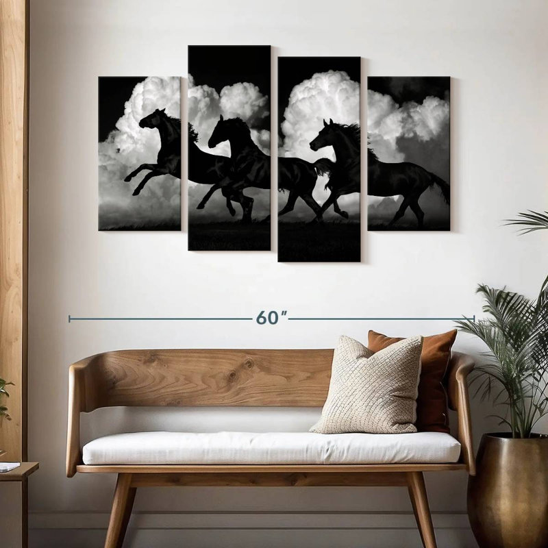 Silhouette de chevaux sauvages, H 32 po x l 52 po