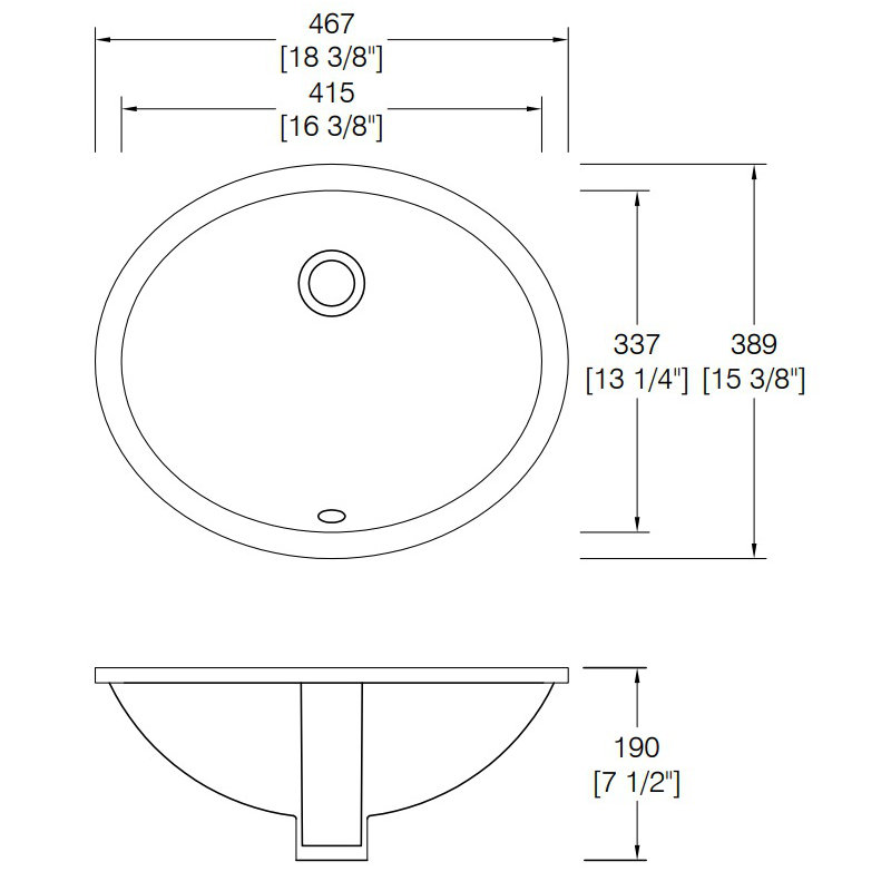 Lavabo de salle de bain ovale encastrable NOBLE 1613W