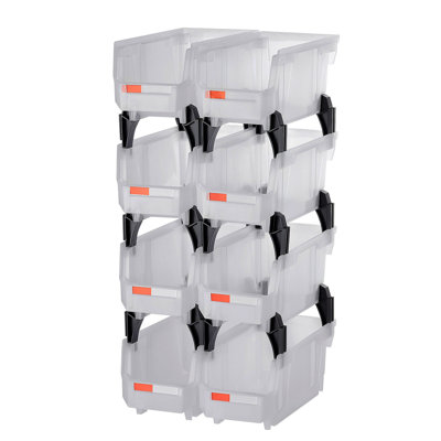 Bacs de rangement en plastique empilables, 10,9 x 5,5 x 5,1 pouces (paquet de 8), contenants en plastique pour organiser et bacs de rangement pour placard, garage, petites pièces, fournitures de bureau, autres accessoires, transparent