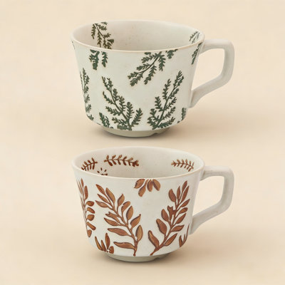 Ensemble de 2 tasses à café en céramique 12 oz avec lierre et feuille en grès fantaisie avec poignée pour thé