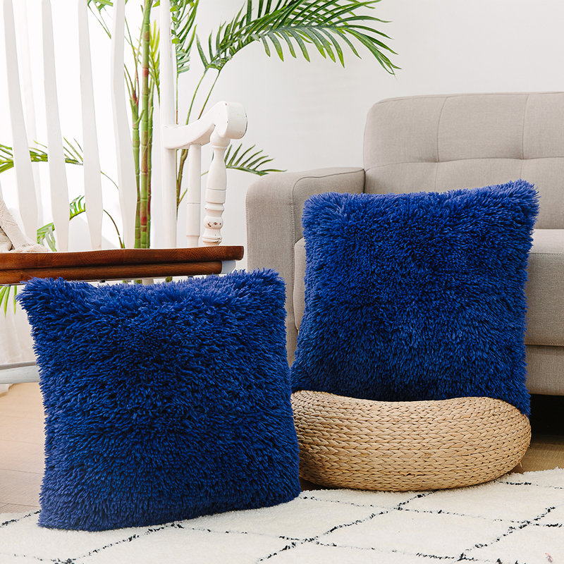 Tassels Faux Fur Pillow Cover, White, 20"H x 20"W