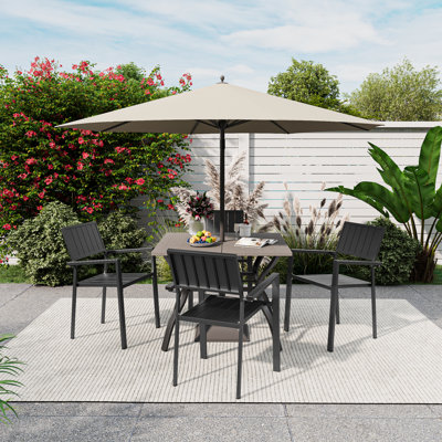 5-Piece Patio Dining Table Set With Umbrella Hole And 4 Iron Chairs