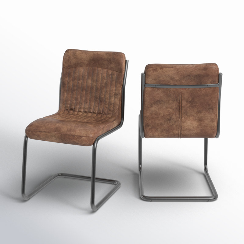 Leather Side Chair, Brown Genuine Leather