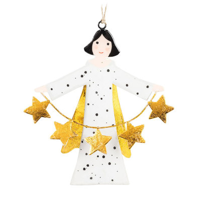 Figurine suspendue ange tenant une bannière d'étoiles