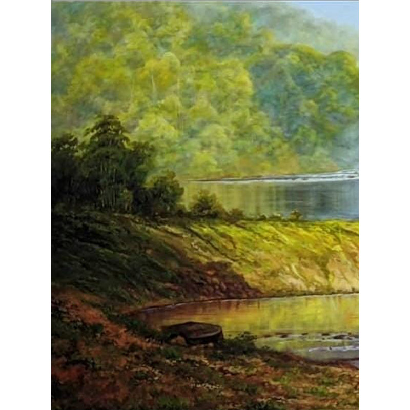 River Flowing With Waterfall | Oil On Canvas | By Devraj