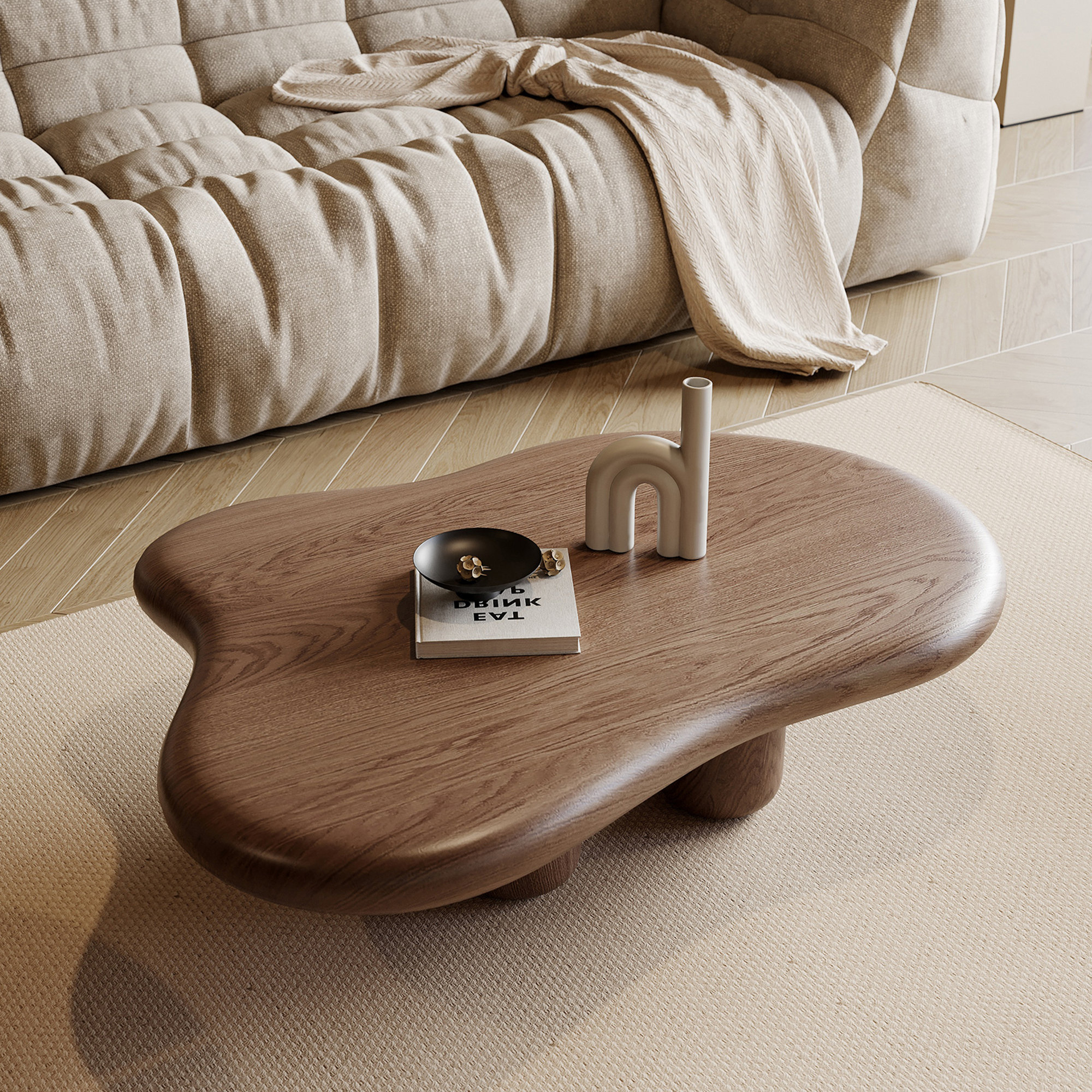 Millwood Pines 48.4" Solid Wood Cloud Shape Four-legged Brown Modern Coffee Table for Living Room & Reviews | Wayfair