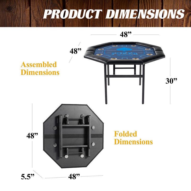 48'' Octagonal Blue Felt Poker Table with Folding Legs and Drink Holders