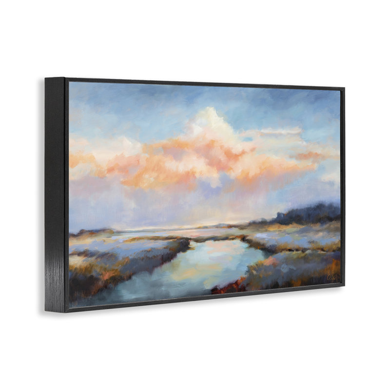  «River with Pastel Clouds», art de la giclée encadrée par Odile, H 12 po x l 18 po, Giclée encadrée noir minuit