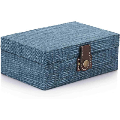 Treasure Chest Jewelry Box - Wooden Decorative Box With Clasp Linen Covered Memento Case Box Rectangular Keepsake Box Photos Storage Organizer Home Decor,Blue