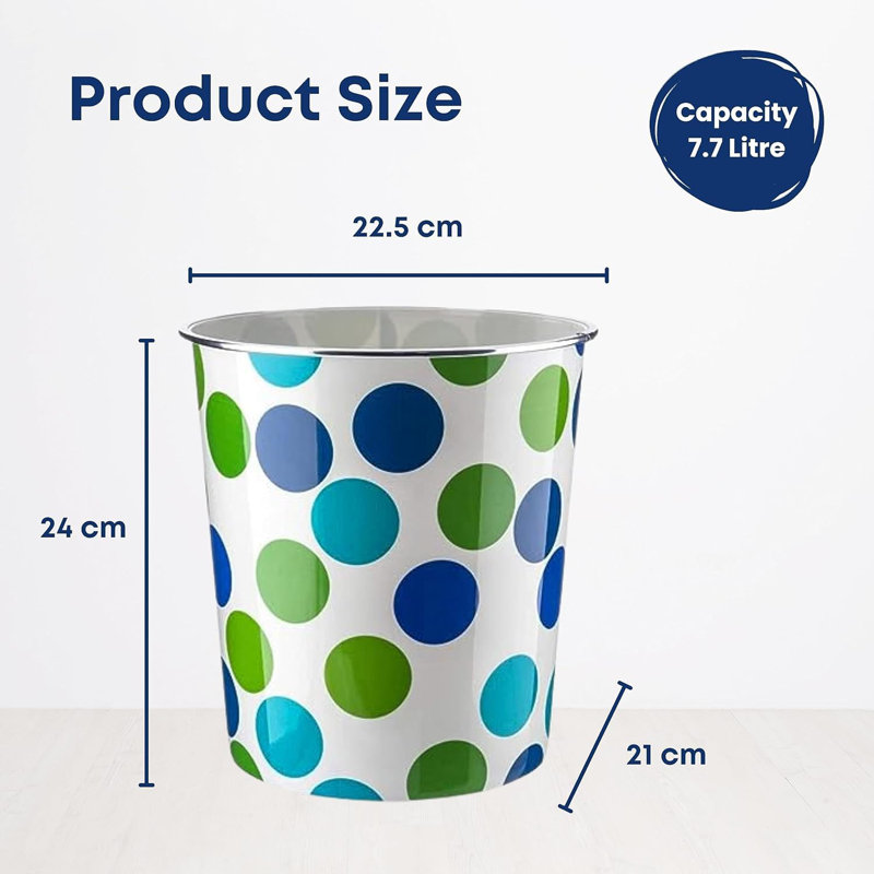 Oeds 7.7L Waste Bin Plastic Waste Paper Basket Bin Pack Of 2 Round Waste Basket Trash Can(Blue dot)