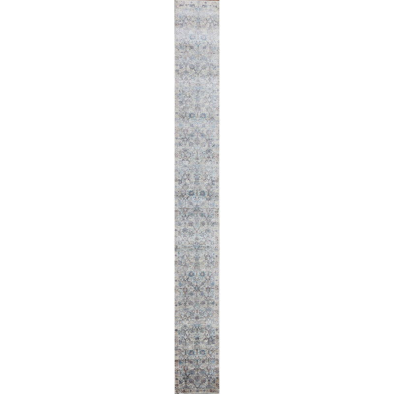Hand Knotted Oriental Area Rug in Beige/Blue/Gray, Runner 2'6" x 22'