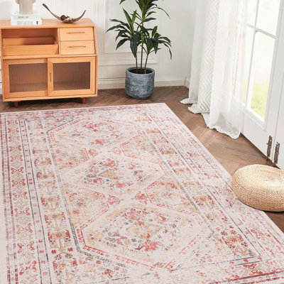 Tapis lavable 6 x 9 beige, antidérapant, à poils courts, sans perte de poils, pliable pour le salon, la chambre à coucher, la cuisine et les animaux de compagnie - doux