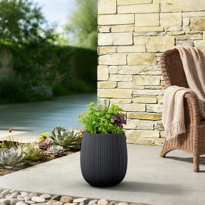 12 in. Medium Matte Black(Upgraded Interior) Concrete Tall Round Planter / Pot Modern Design Planter with Drainage Hole