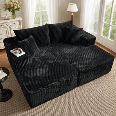 No Assembly Required 2-Piece Cloud Modular Corduroy Sectional Sofa by Mercer41