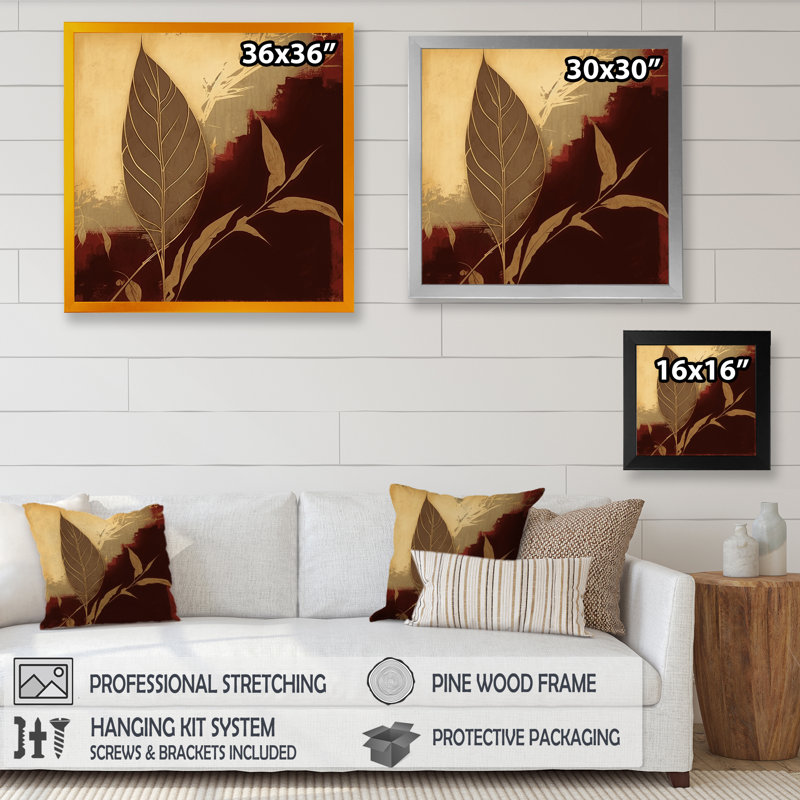 «Terra Cotta Chocolate Leaves II», reproduction sur toile, H 16 po x l 16 po x P 1 po, Toile avec cadre photo noir