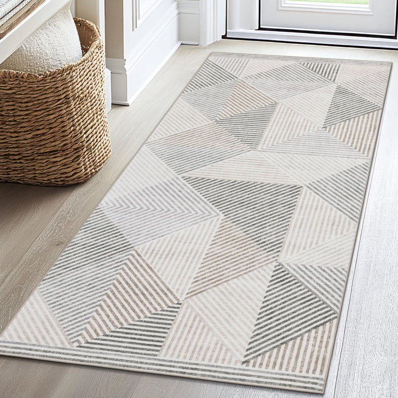 Jahree Miles Modern Geometric Machine Washable Area Rug, Runner 2'6" x 8', Beige