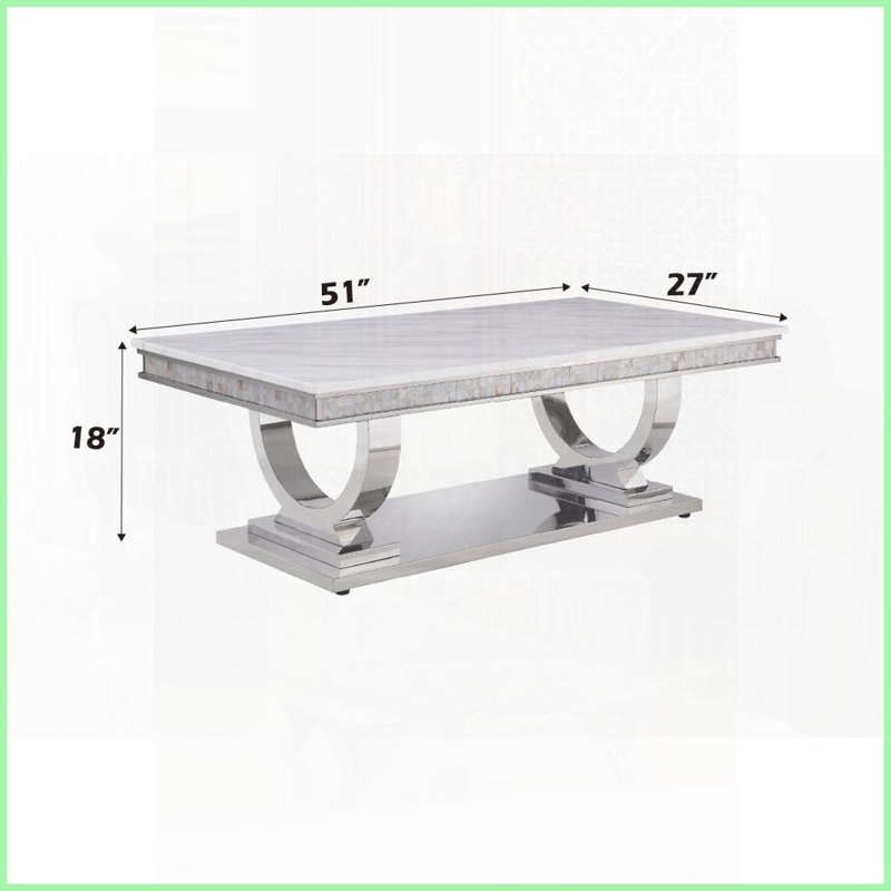Table basse White Zander avec plateau en marbre de culture de 18 mm Cadre en miroir argenté, pièce élégante pour le salon