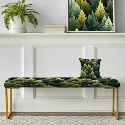 Green Forest Pattern - Botanical Upholstered Gold Bench