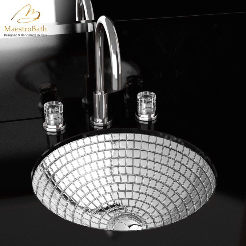 Lavabo de salle de bain vasque circulaire fait à la main Atelier Glass, Argent