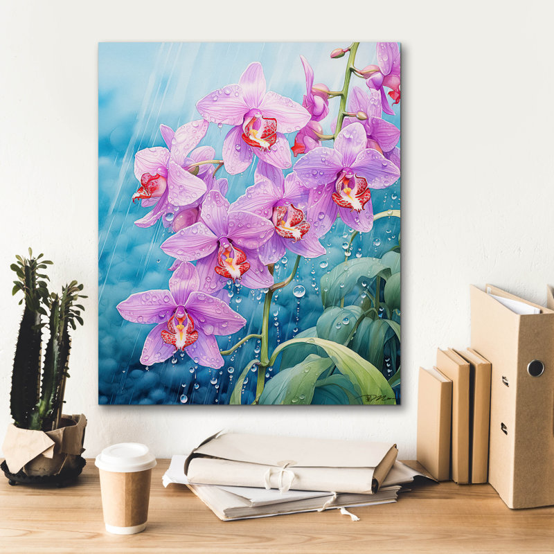 "Orchids In The Rain" par Momart, art mural sur toile, H 24 po x l 20 po x P 0,75 po