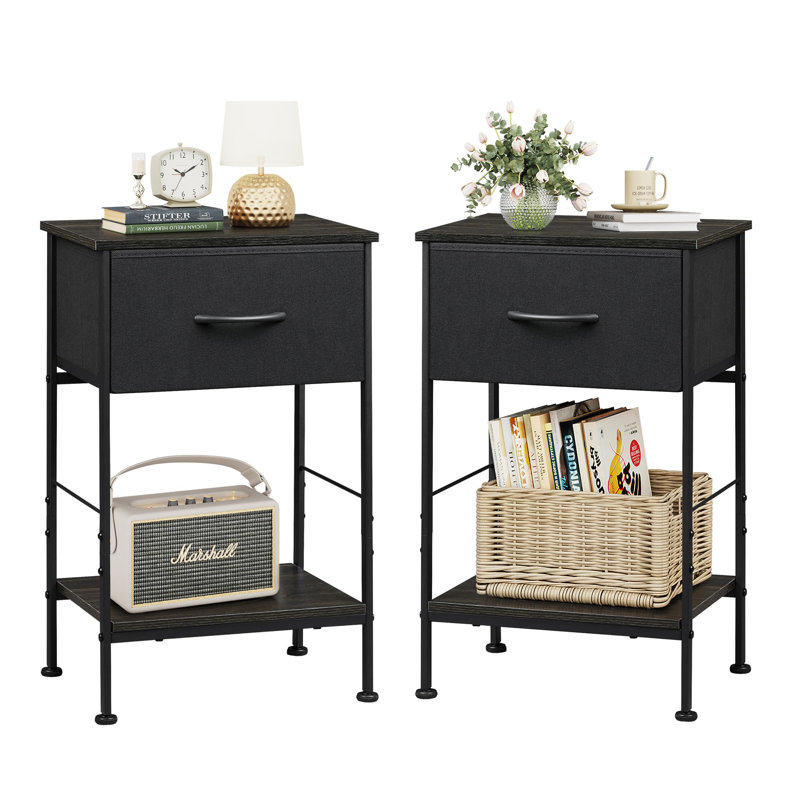 15.79'' W Metal Nightstand, Black, Set of 2