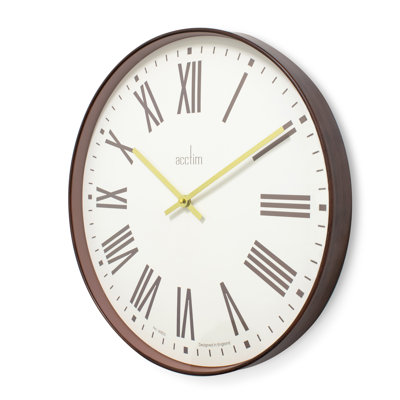 Acctim Dunsley Large Wall Clock Quartz Walnut Effect Case Brass Hands Walnut 50cm