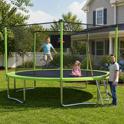 14FT Trampoline ,Sports Fitness Trampolines With Enclosure Net, Recreational Trampolines For Outdoor Indoor