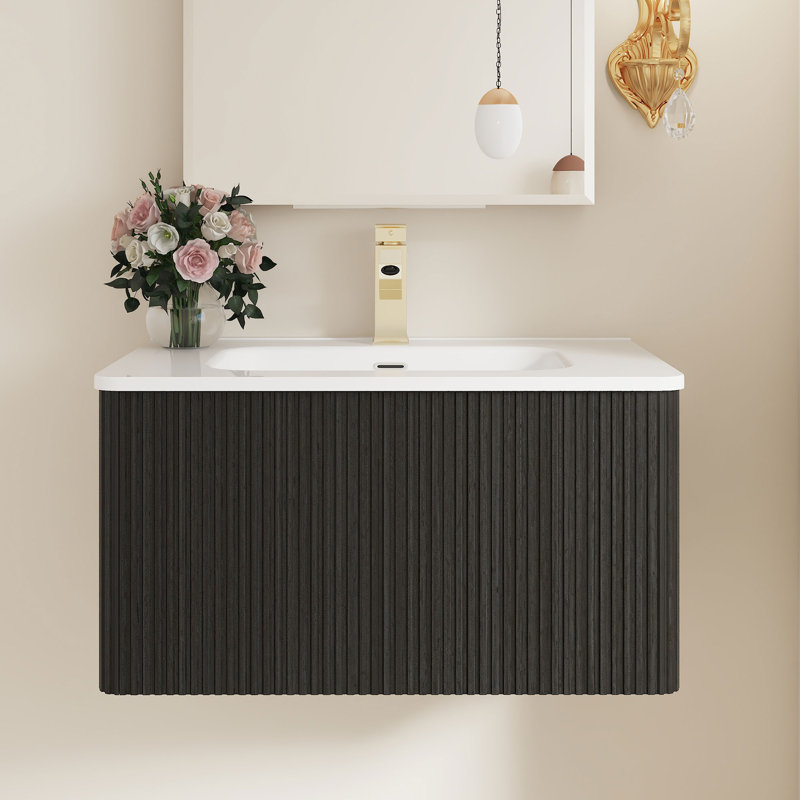 Ensemble de meuble-lavabo mural 30 po avec lavabo en céramique, Noir