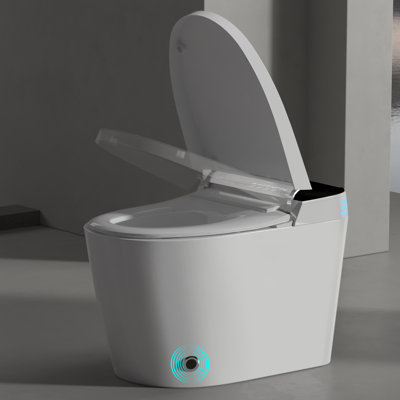 Yingze Modern Smart Toilet with Bidet Seat, Auto Open/Close Lid, 1.28 GPF Powerful Flush, Foot Sensor Flush, Instant Warm Water & Dry, LED Night Light & Digital Display, White with Black Panel