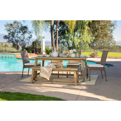 6 - Person Wicker Patio Dining Set with Rectangular Table , Cushions Included