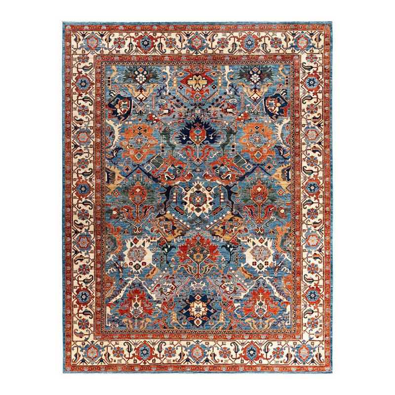 Tapis unique noué à la main Serapi - bleu clair, 9 pi 1 po x 11 pi 8 po Serapi